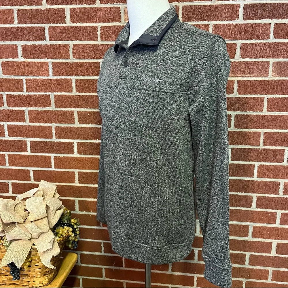 -Eddie Bauer Radiator Fleece Grey Pullover Sweater W/ Grey Trim Warm Mens Medium
